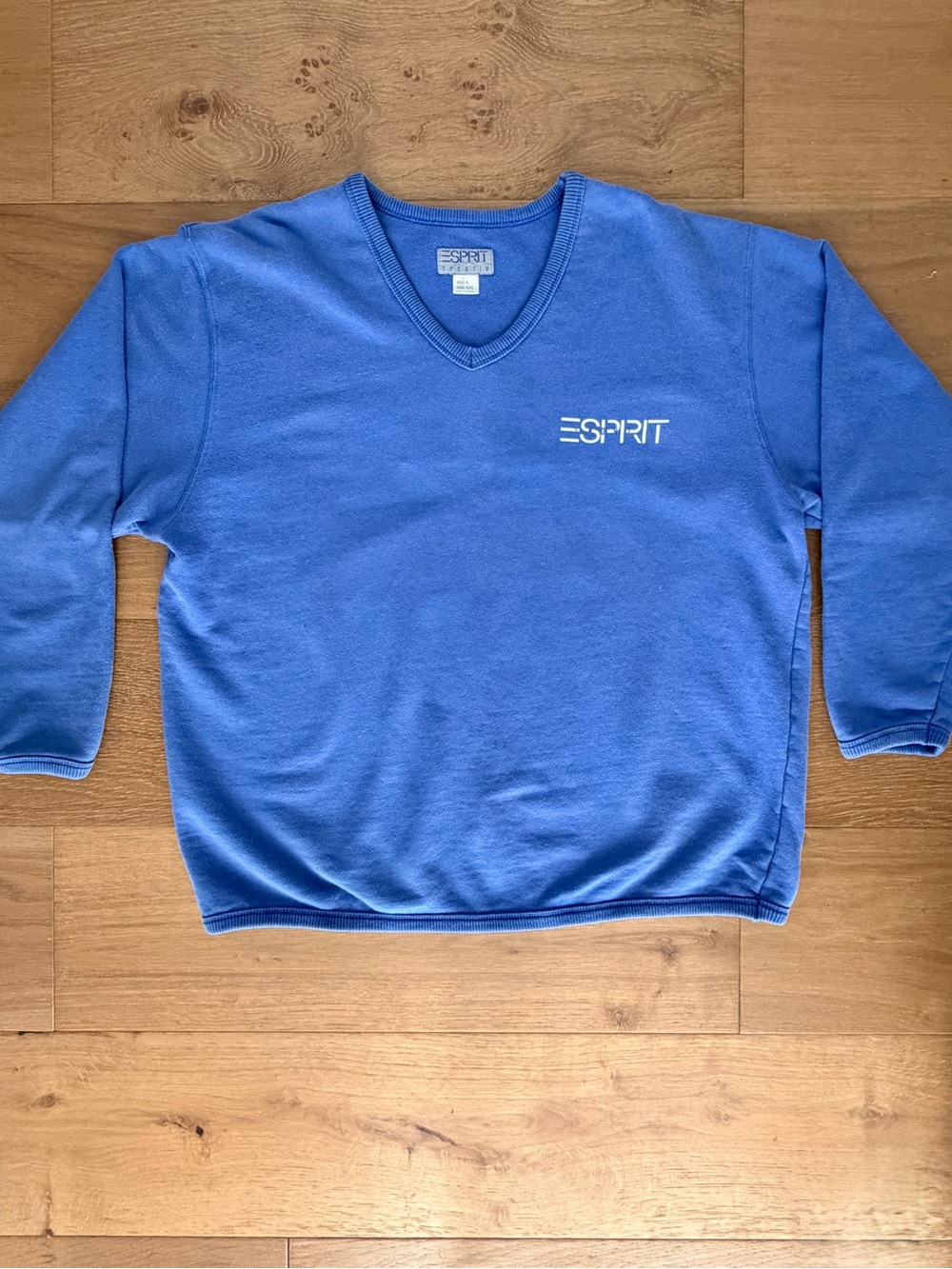 VTG 80s Esprit Logo Sweatshirt V-Neck Printed Pullover Sky Blue Wms Med Sportif